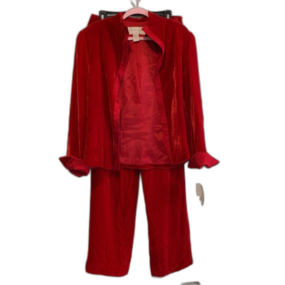 Doncaster Vintage Red rayon silk Velvet two piece suit size large - Picture 1 of 14